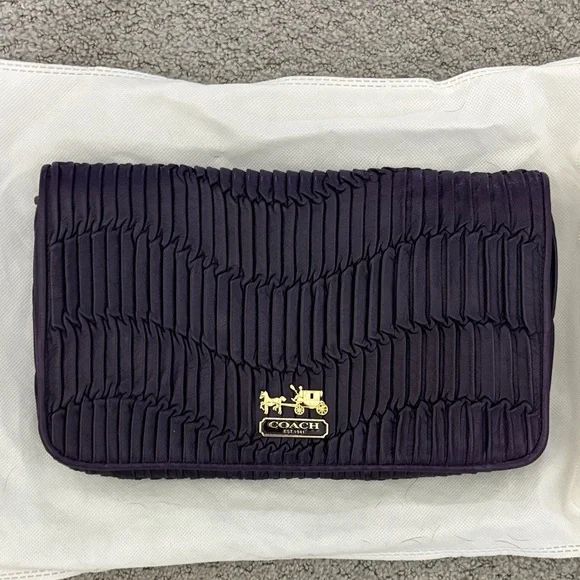 Coach Madison Gathered Dark Purple Pleated Clutch - Picture 1 of 10